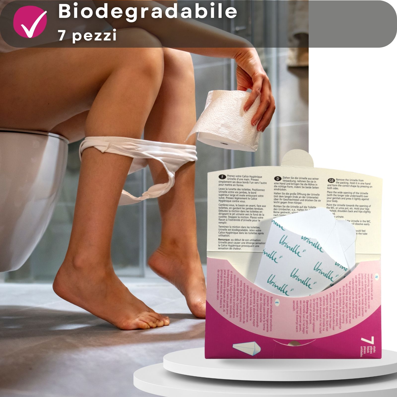 Urinelle. Orinatoi a cono. Orinatoi e carta igienica.