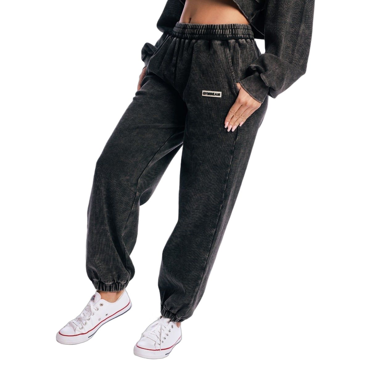 GymBeam Joggers donna Aura oversize a vita alta Washed Black