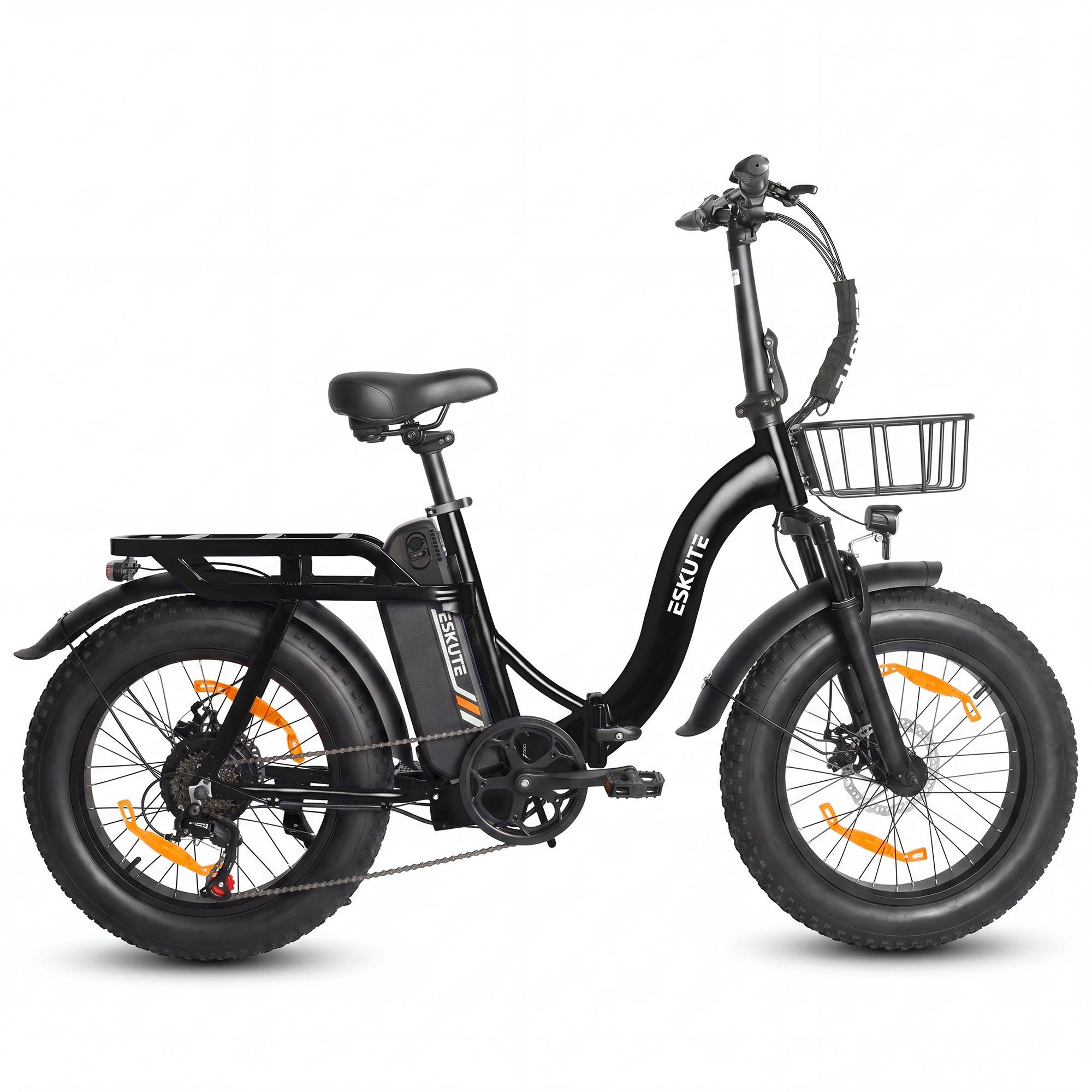 ESKUTE D202 Bicicletta elettrica pieghevole con cestino anteriore, 48V 20.8Ah