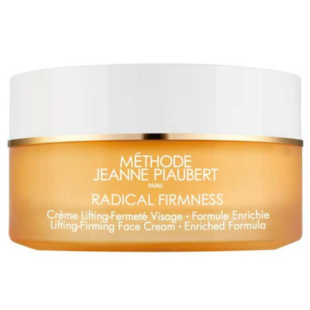 Crema Radical Firmness di Jeanne Piaubert. Vaso con coperchio bianco e bordo dorato. Scritta: Radical Firmness, Crème lifting-fermeté visage.