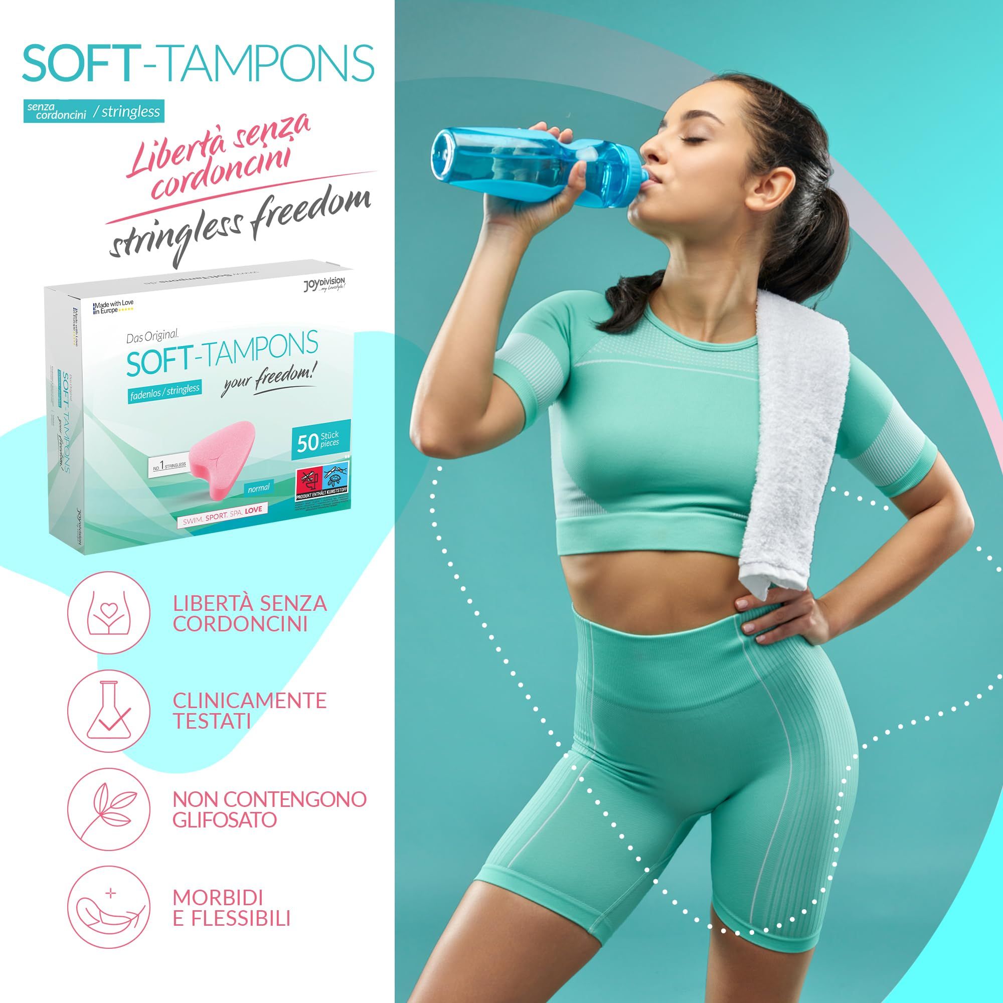 Confezione Soft-Tampons Normal, 50 pezzi, senza filo.