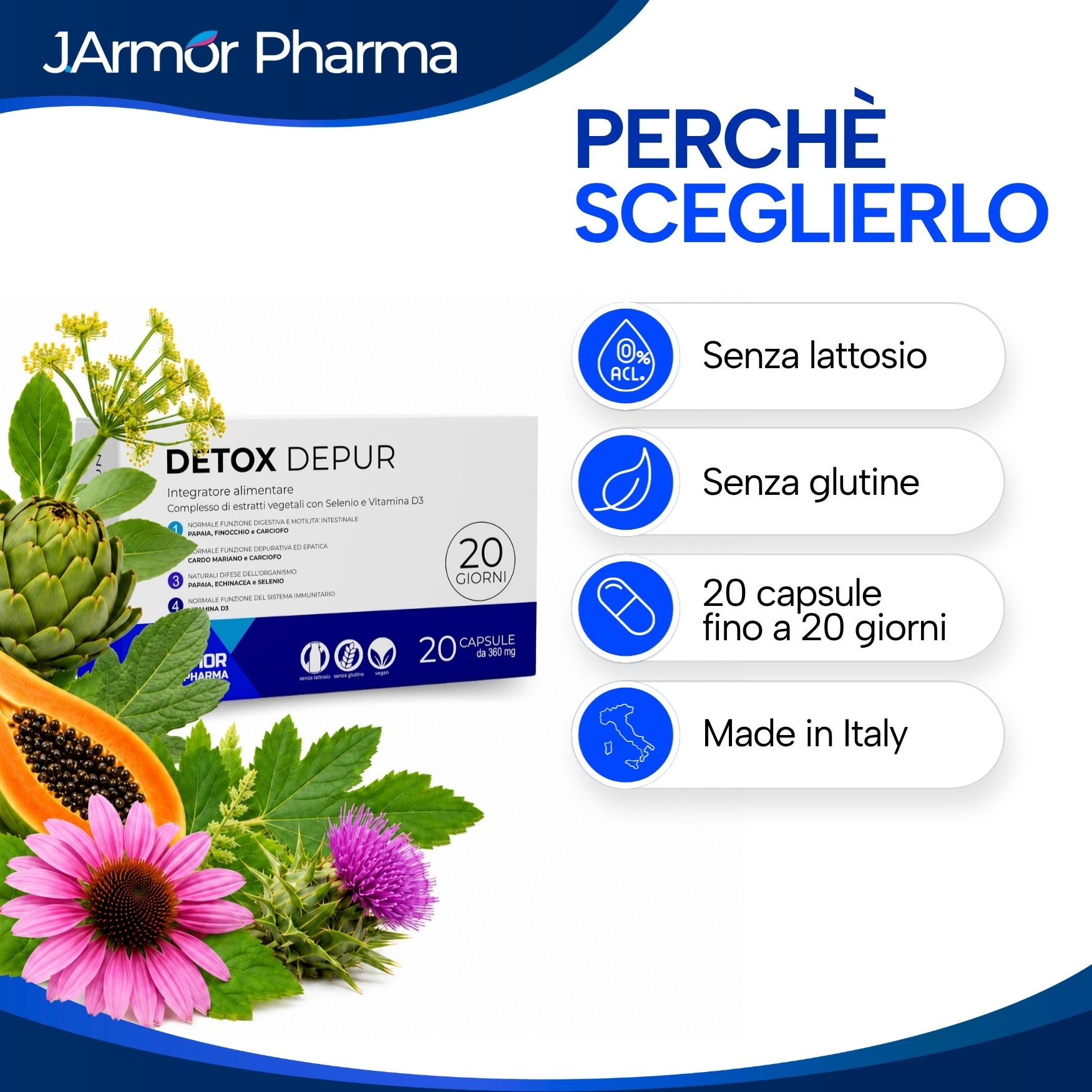 Detox Depur: Senza lattosio, senza glutine, 20 capsule, Made in Italy.