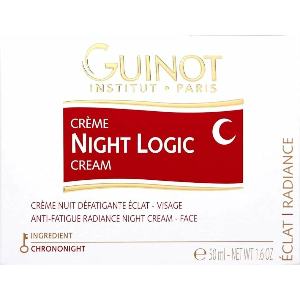 Scatola bianca con testo rosso. "Night Logic Cream" e simbolo luna.