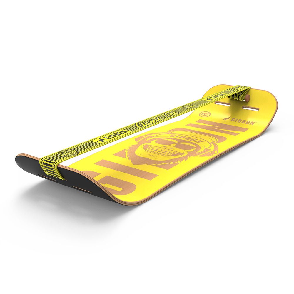 GIBOARD SET - BONZO CLASSIC: Balance board giallo con cinghia gialla e motivo scimmia.
