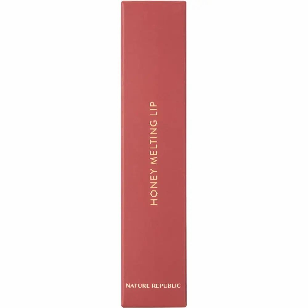 Confezione in cartone per lucidalabbra. Scritta: HONEY MELTING LIP e NATURE REPUBLIC. Colore: rosso mattone.