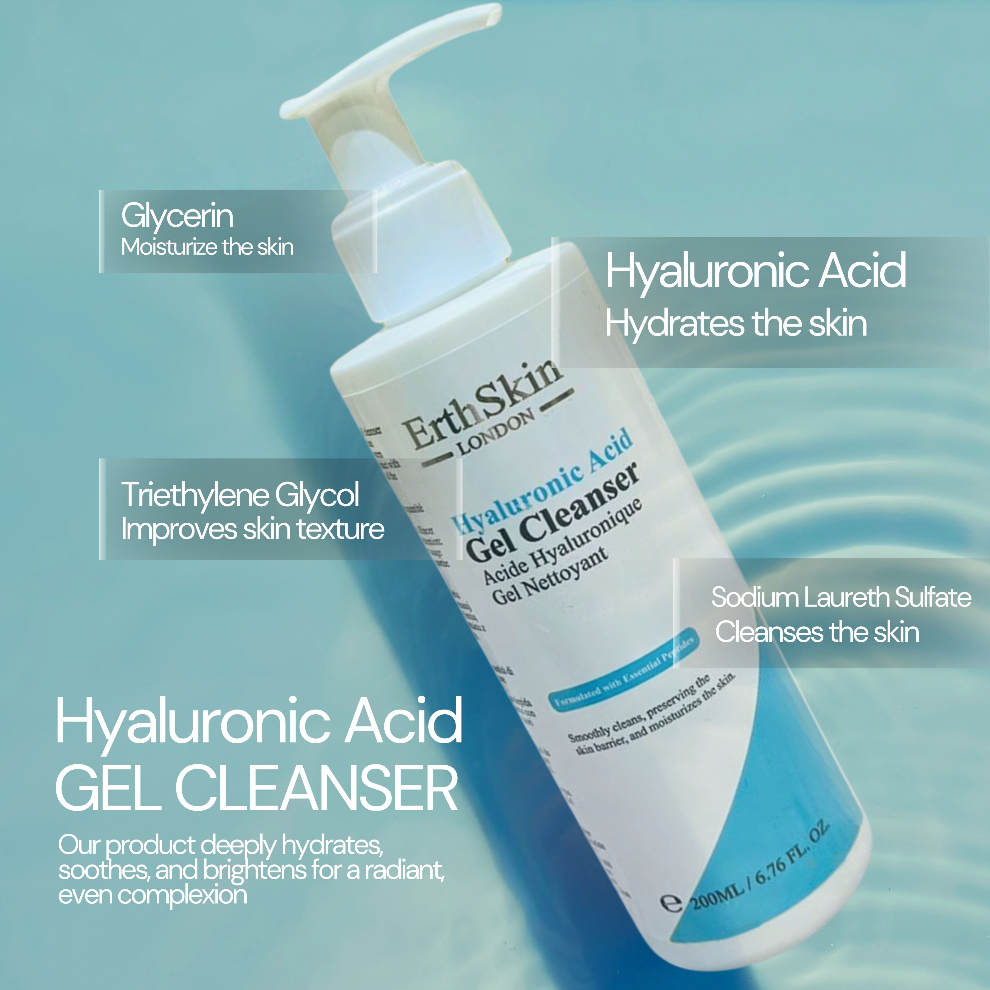 ErthSkin London Gel detergente all'acido ialuronico