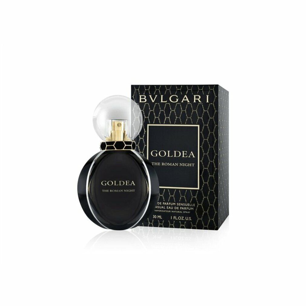 Flacone e confezione neri. Scritta: Bvlgari Goldea The Roman Night. 30 ml.