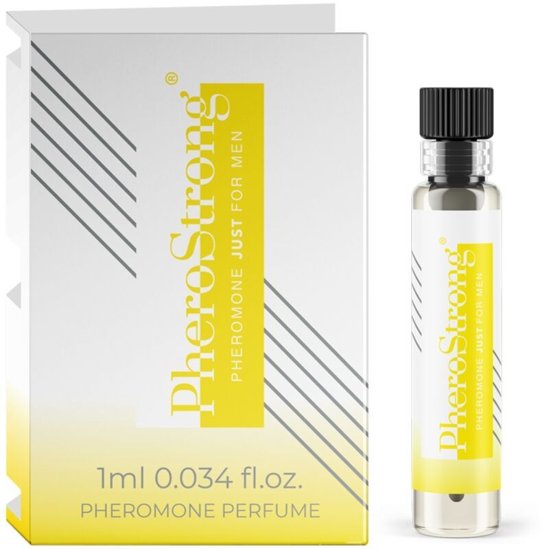 PheroStrong Profumo feromoni per uomo, flacone e confezione da 1ml.