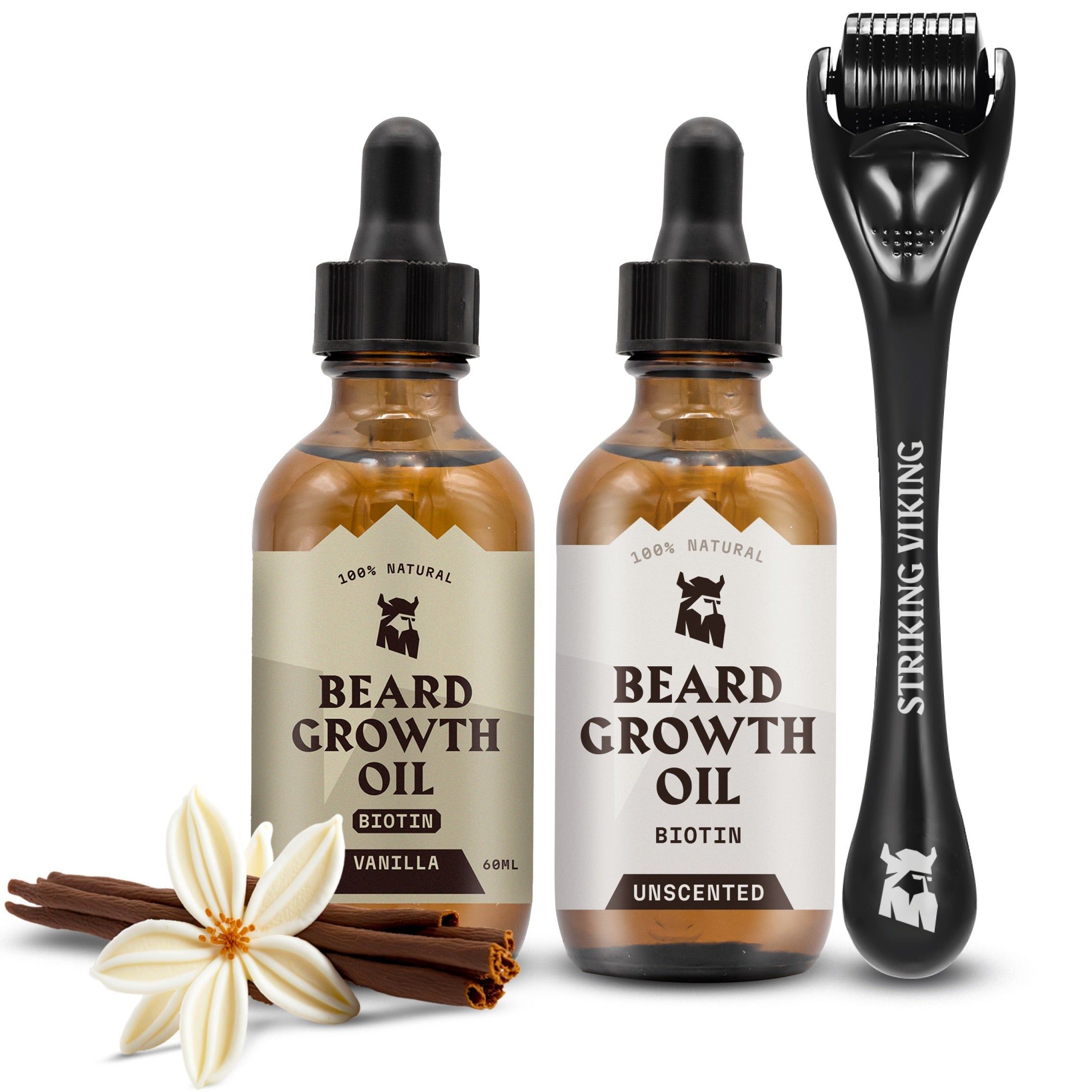 Striking Viking Olio per Crescita della Barba Vaniglia & Senza Profumo + Set Derma Roller