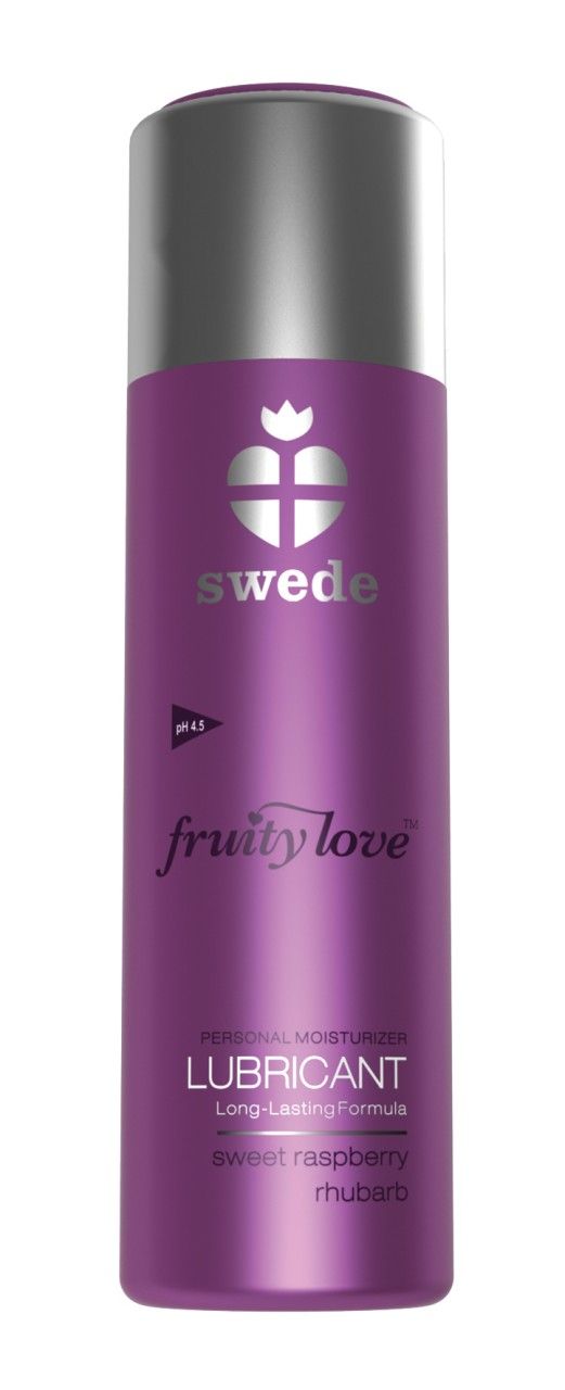 Flacone viola con tappo argentato, lubrificante 'swede fruity love'.