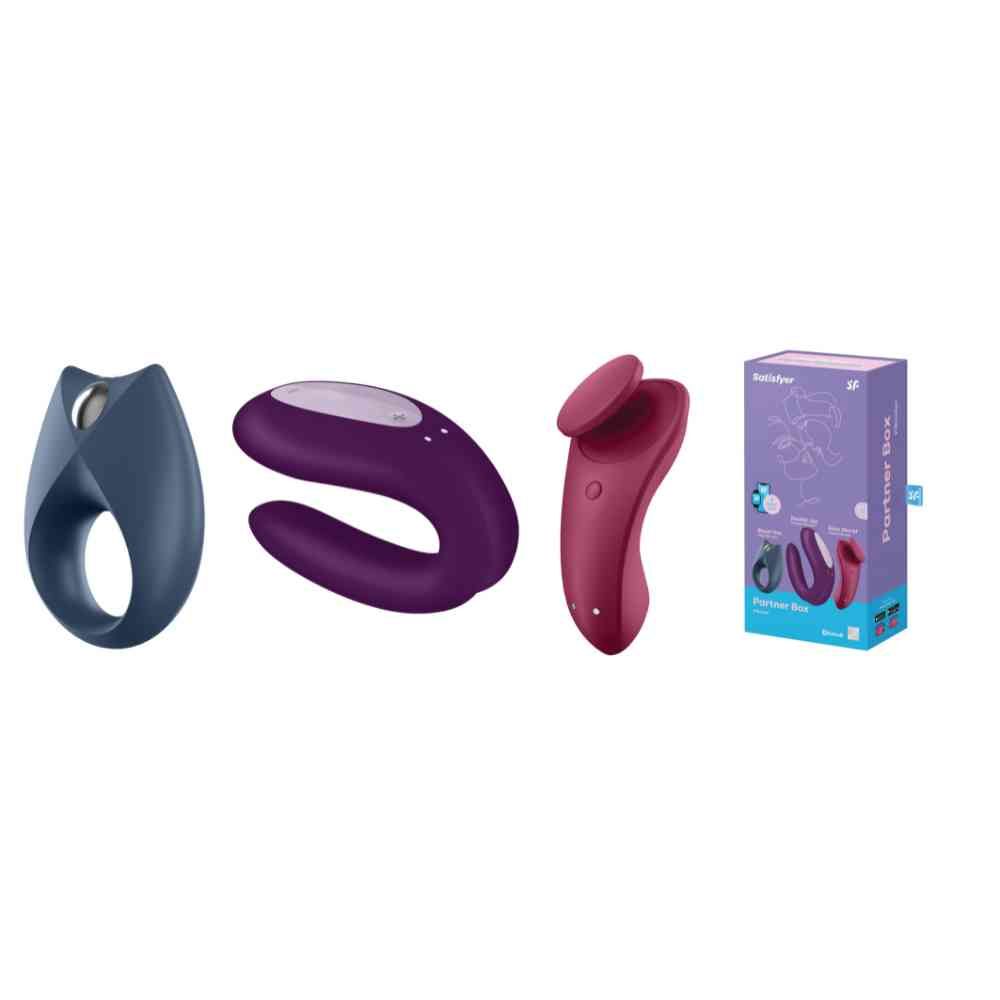 Tre prodotti: anello, dispositivo viola, dispositivo rosso. Confezione con nome del prodotto. Tutti in silicone.