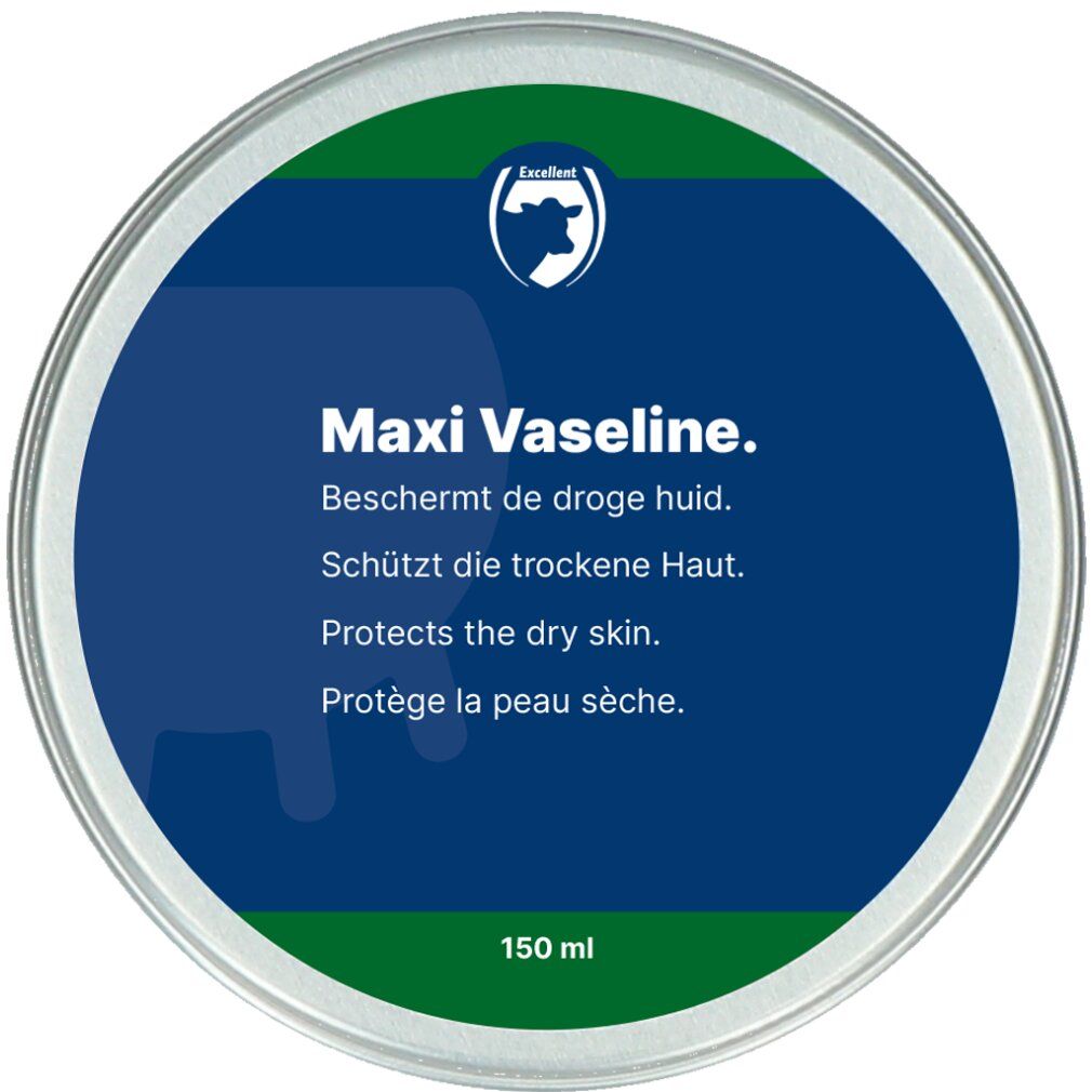 Latta rotonda con Maxi Vaseline. Superficie blu con testo in più lingue. 150 ml.