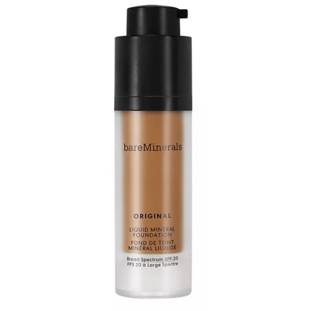 Bareminerals Original Liquid Foundation, tonalità Warm Dark, con erogatore e SPF 20.