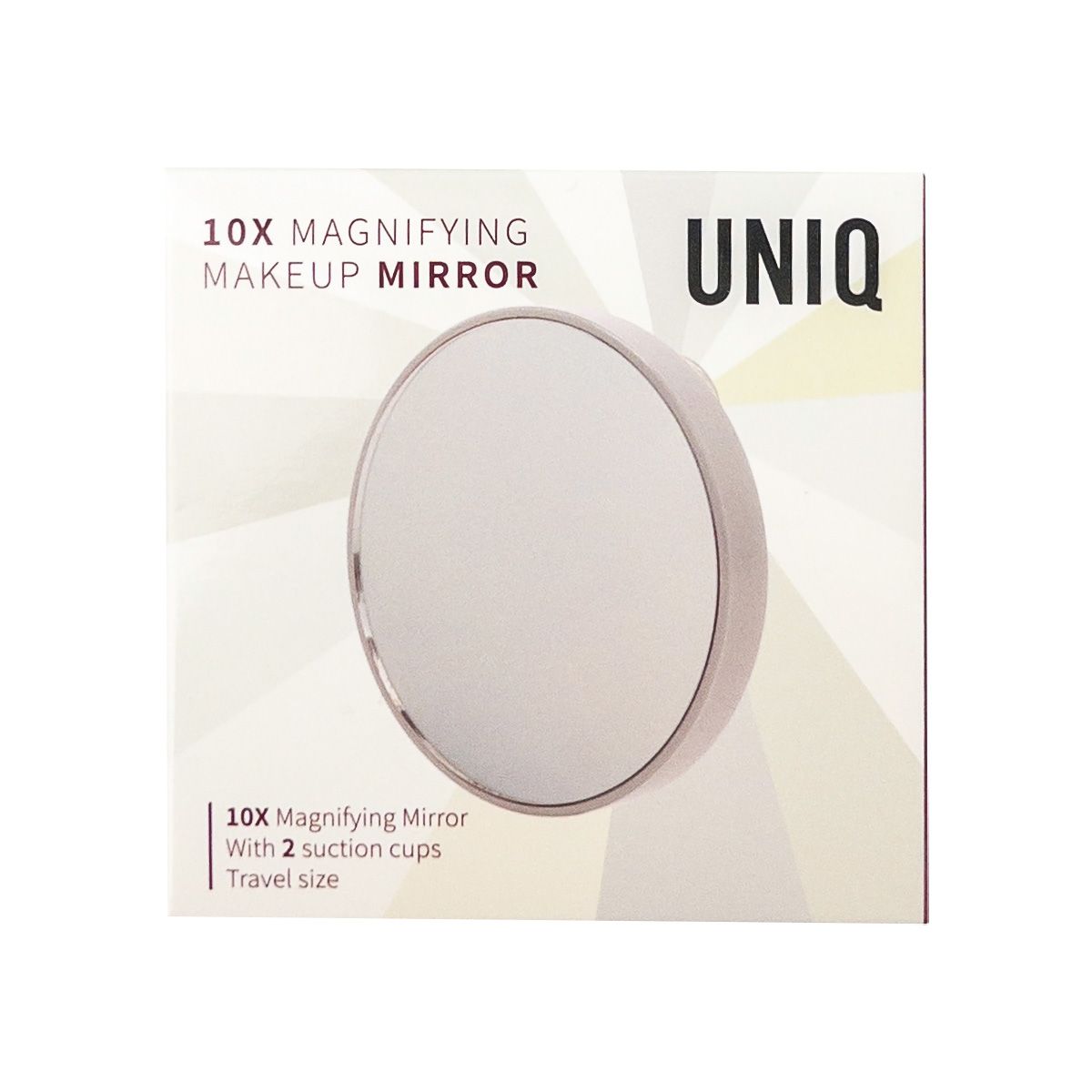 Confezione di uno specchio per il trucco UNIQ, ingrandimento 10x, con 2 ventose.