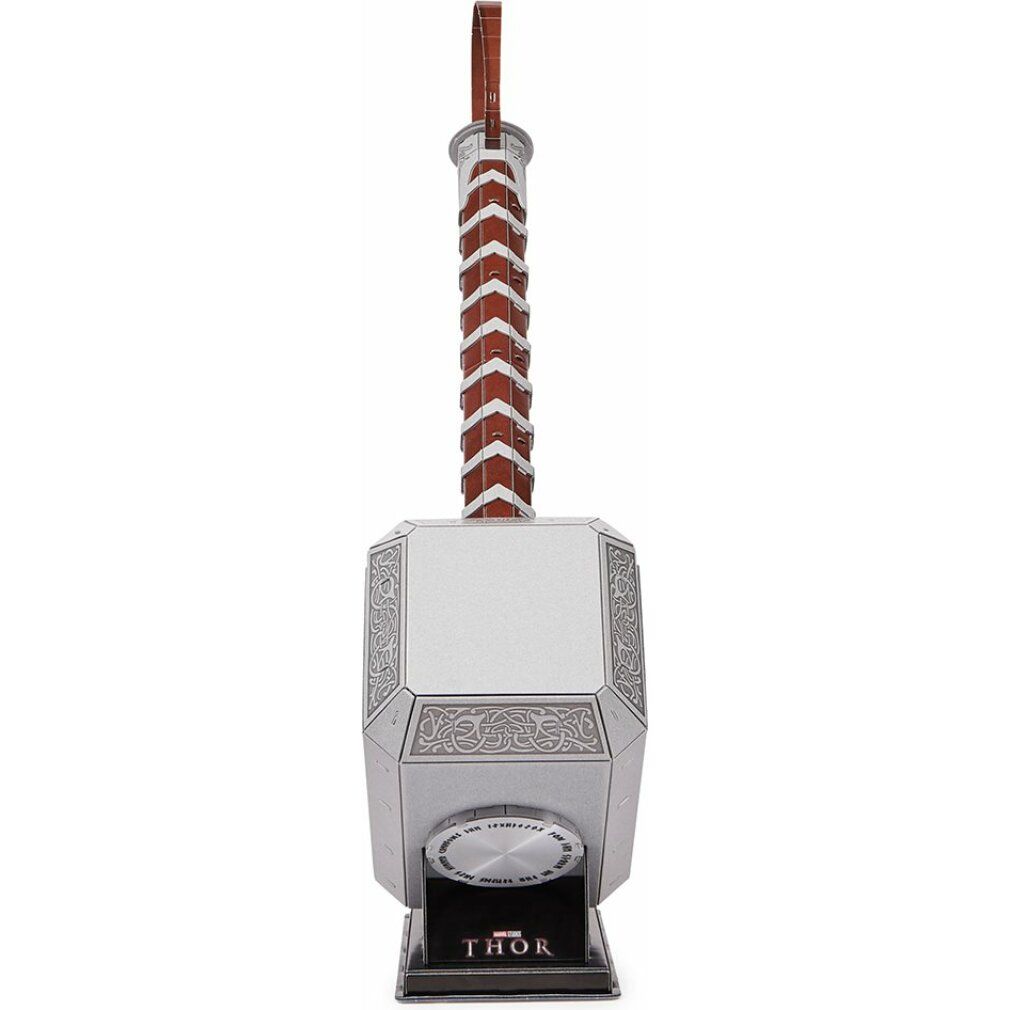 Puzzle Martello di Thor, frontale, argento, manico marrone, base nera. Logo 'Thor' sulla base.