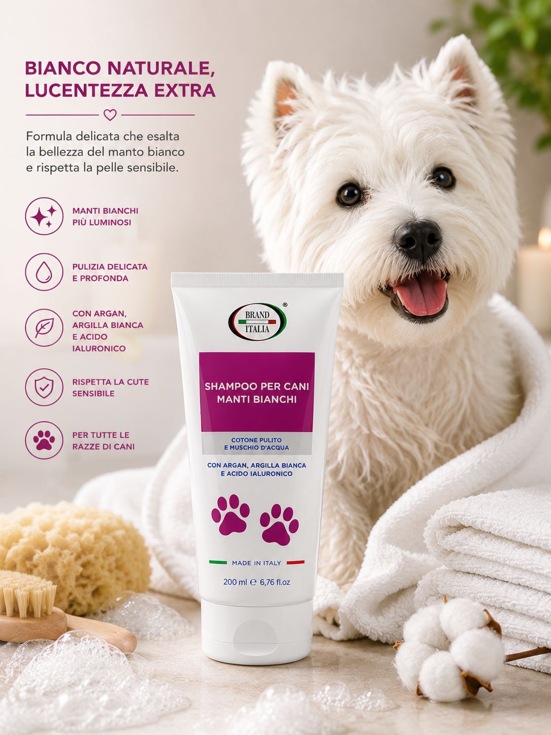 BRAND ITALIA - Shampoo per Cani Manti Bianchi