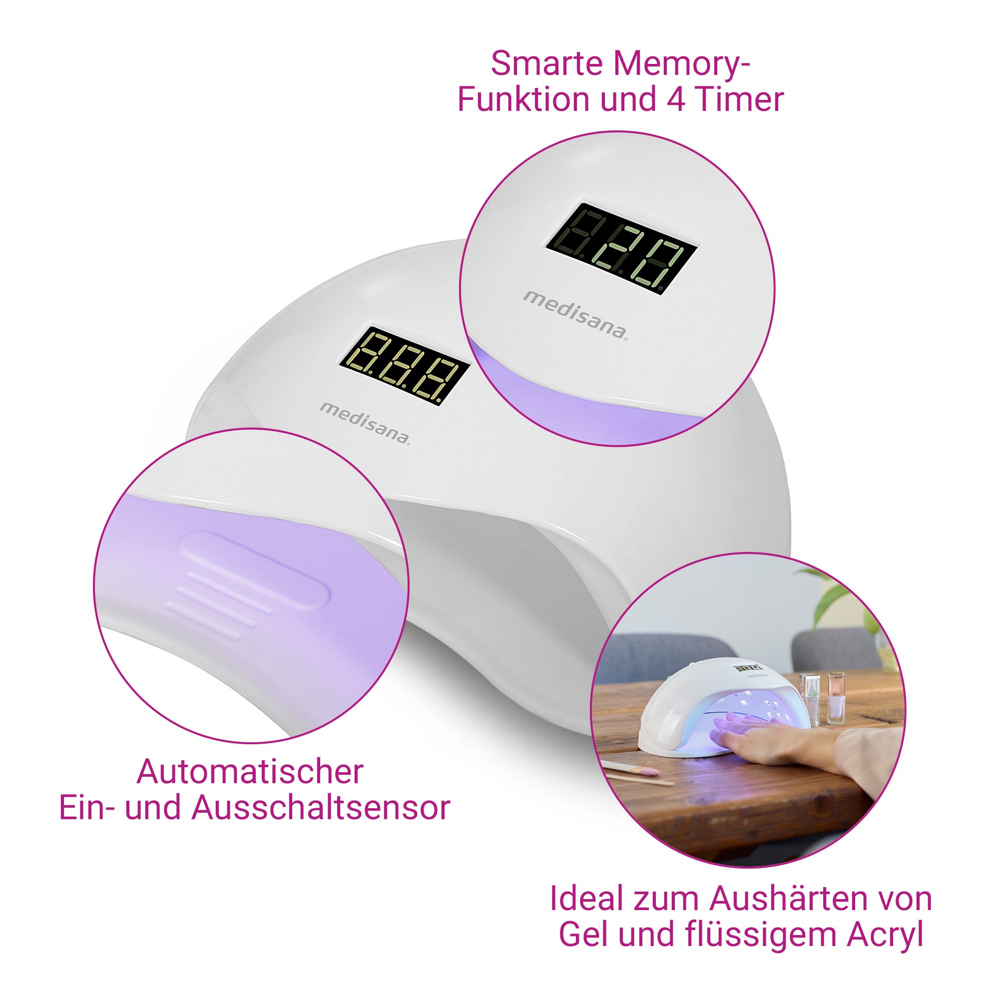 medisana ND 880 polimerizzatore UV per unghie - Asciugatore per smalti acrilici, UV e gel LED