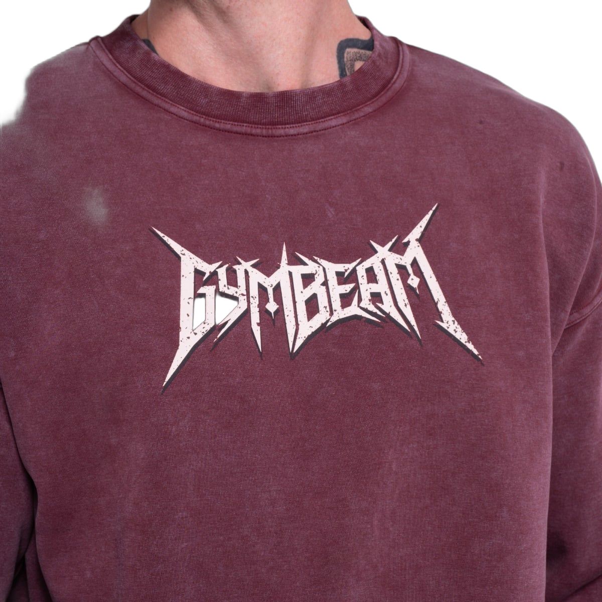 GymBeam Felpa uomo oversize girocollo Spike burgundy senza cappuccio
