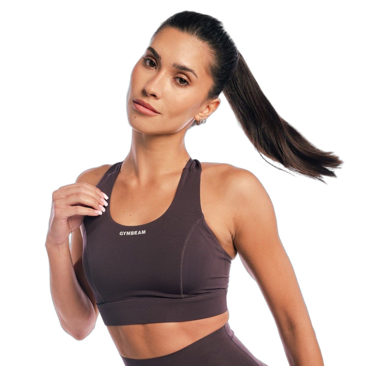 GymBeam Reggiseno sportivo donna Aura Tee marrone con spalline incrociate