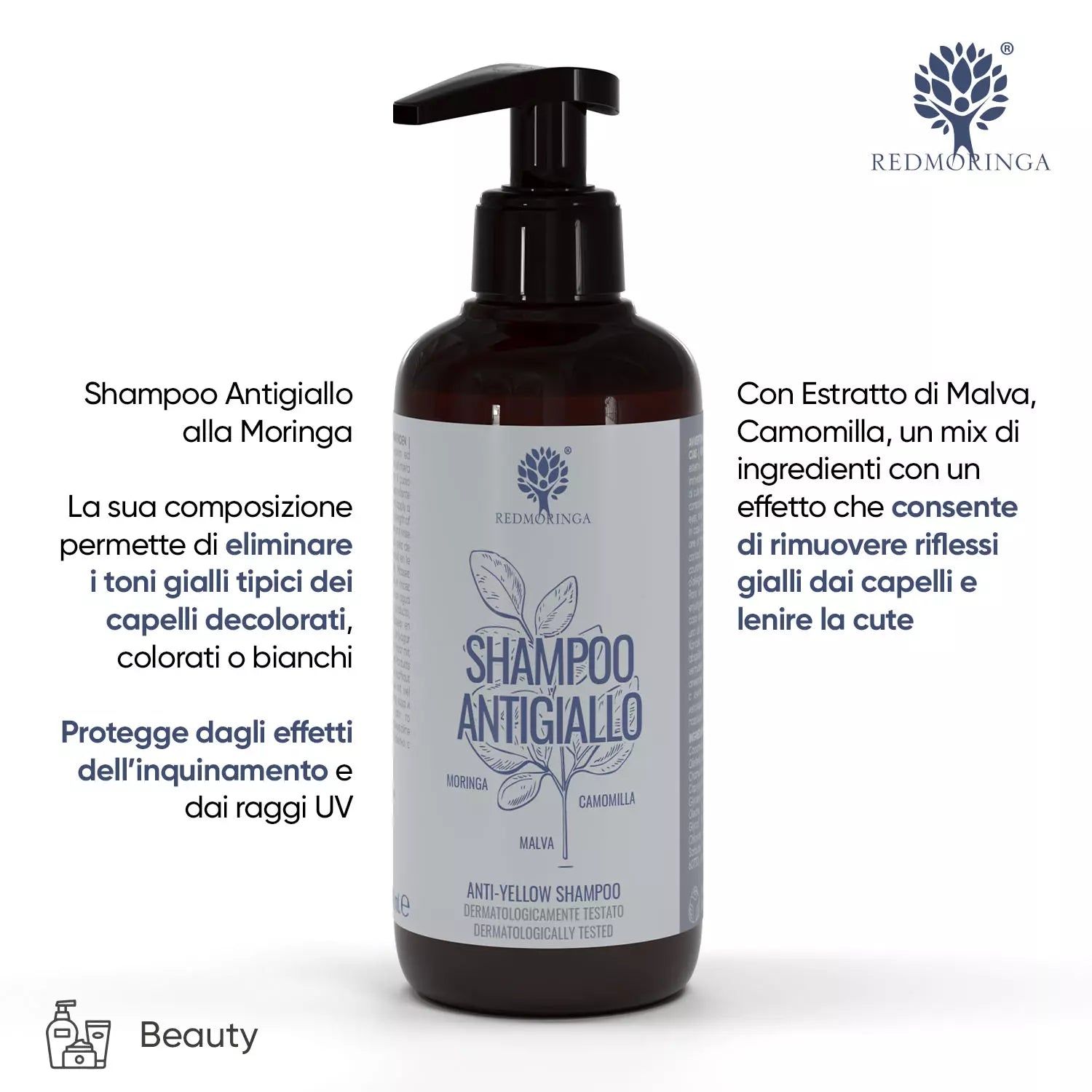 Shampoo Antigiallo BIO alla Moringa – Capelli Biondi e Bianchi Luminosi