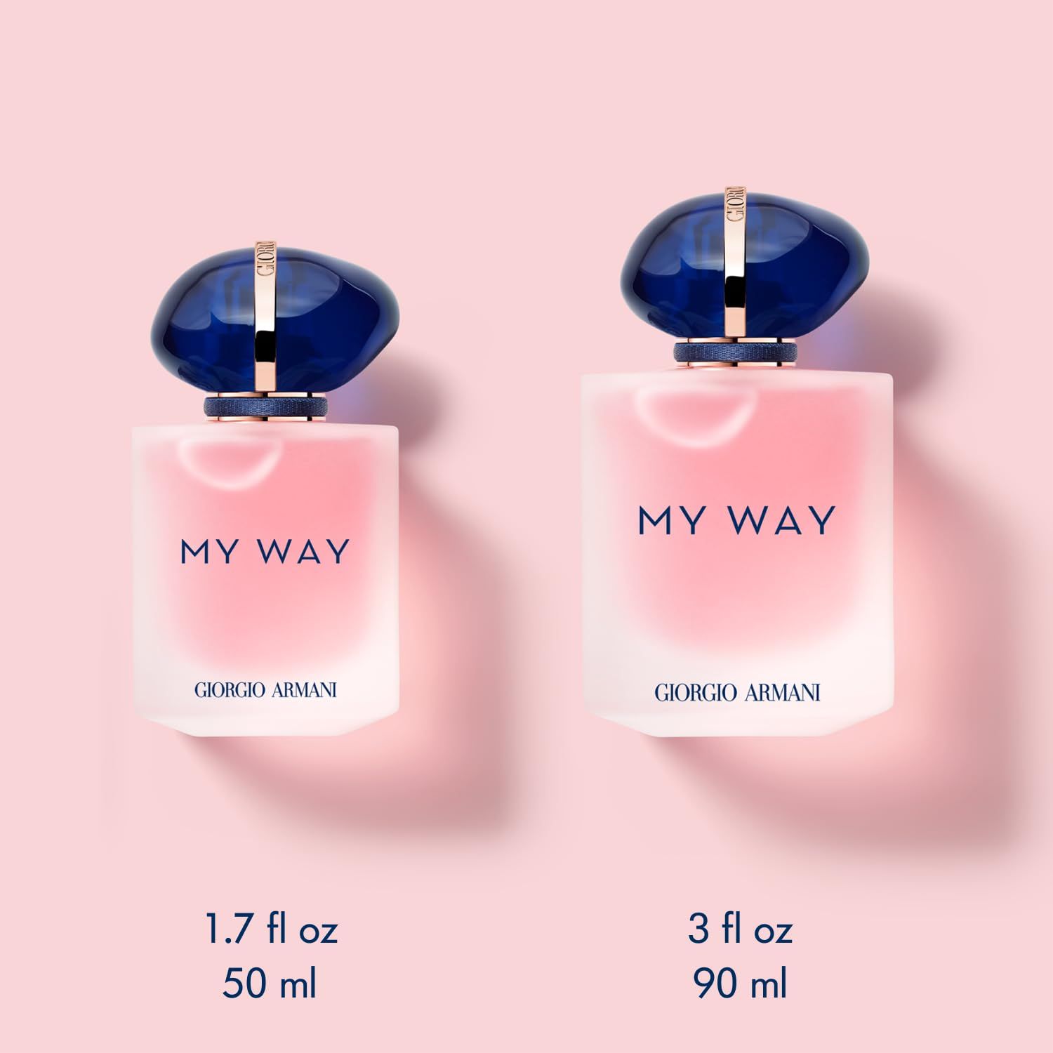 Due flaconi. Scritta "MY WAY" e "GIORGIO ARMANI". Dimensioni: 50 ml e 90 ml.