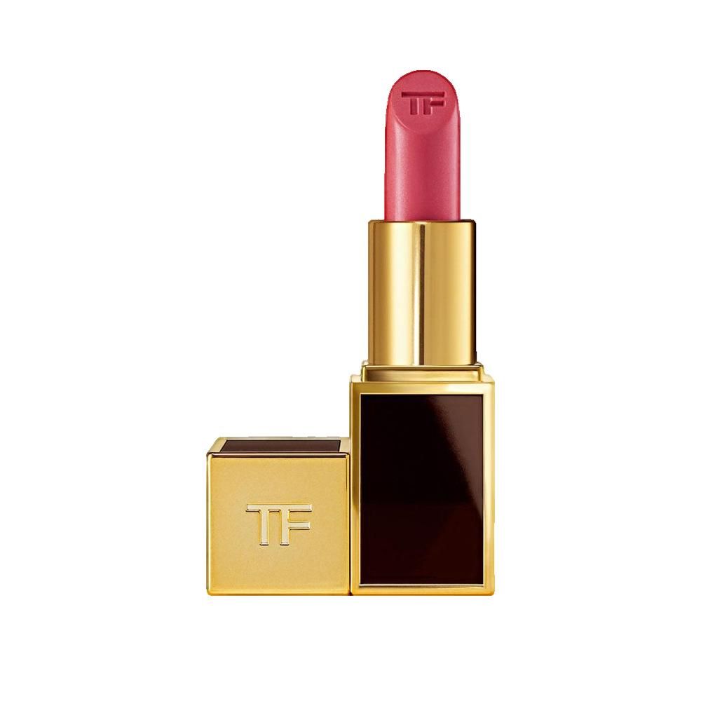 Rossetto rosa. Astuccio dorato con logo TF. Aperto, stick visibile.