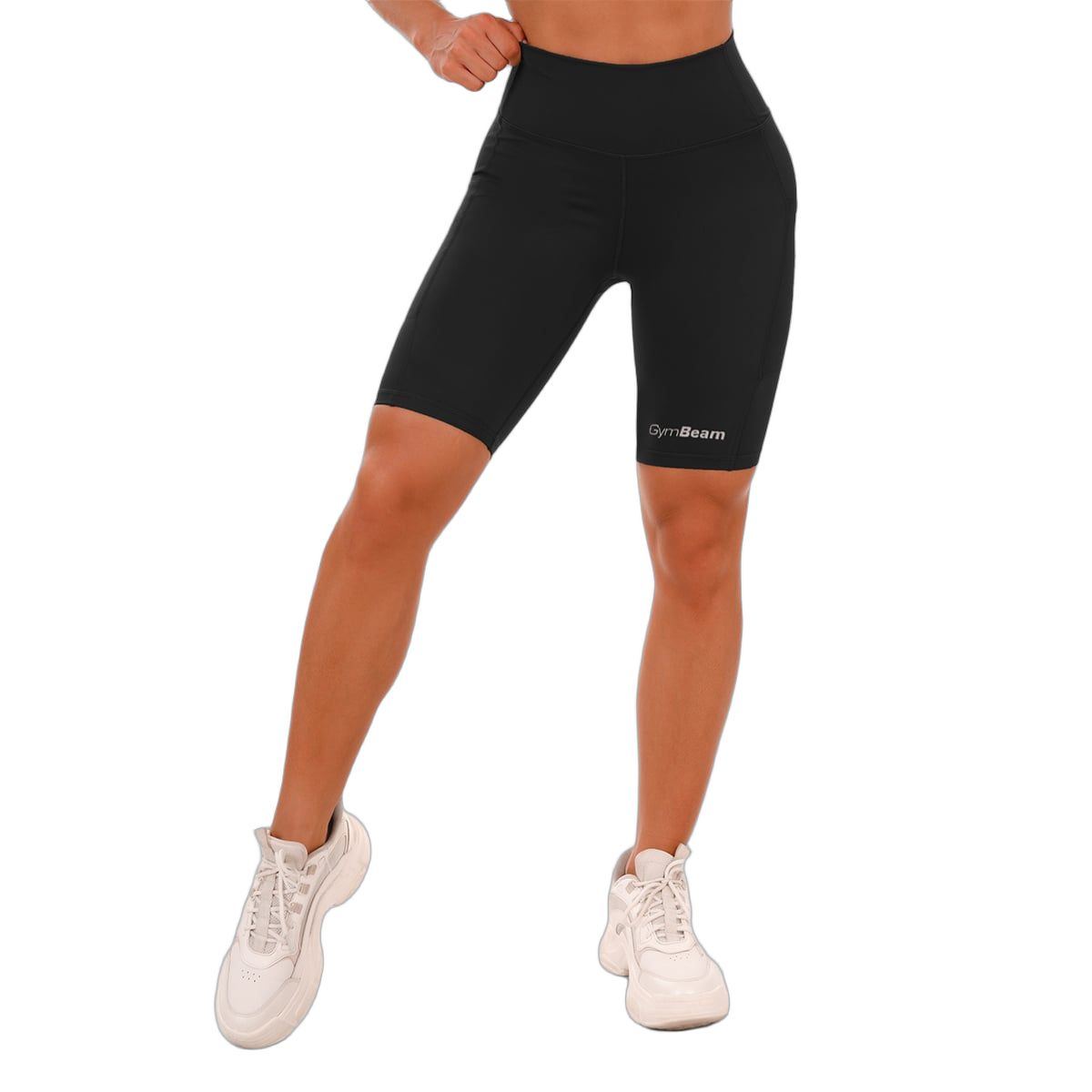 Pantaloncini da ciclista neri da donna a vita alta con tasche laterali.