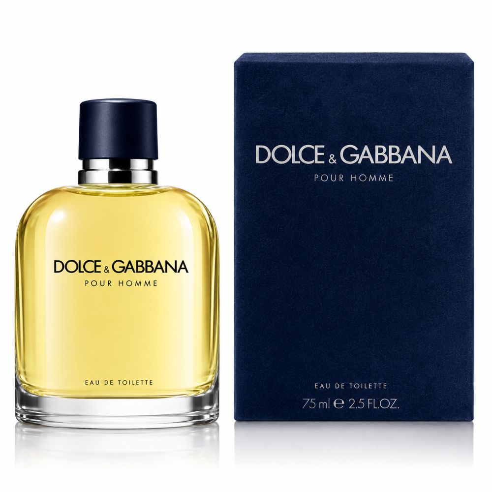 Flacone Dolce & Gabbana Pour Homme Eau de Toilette e scatola blu scuro.