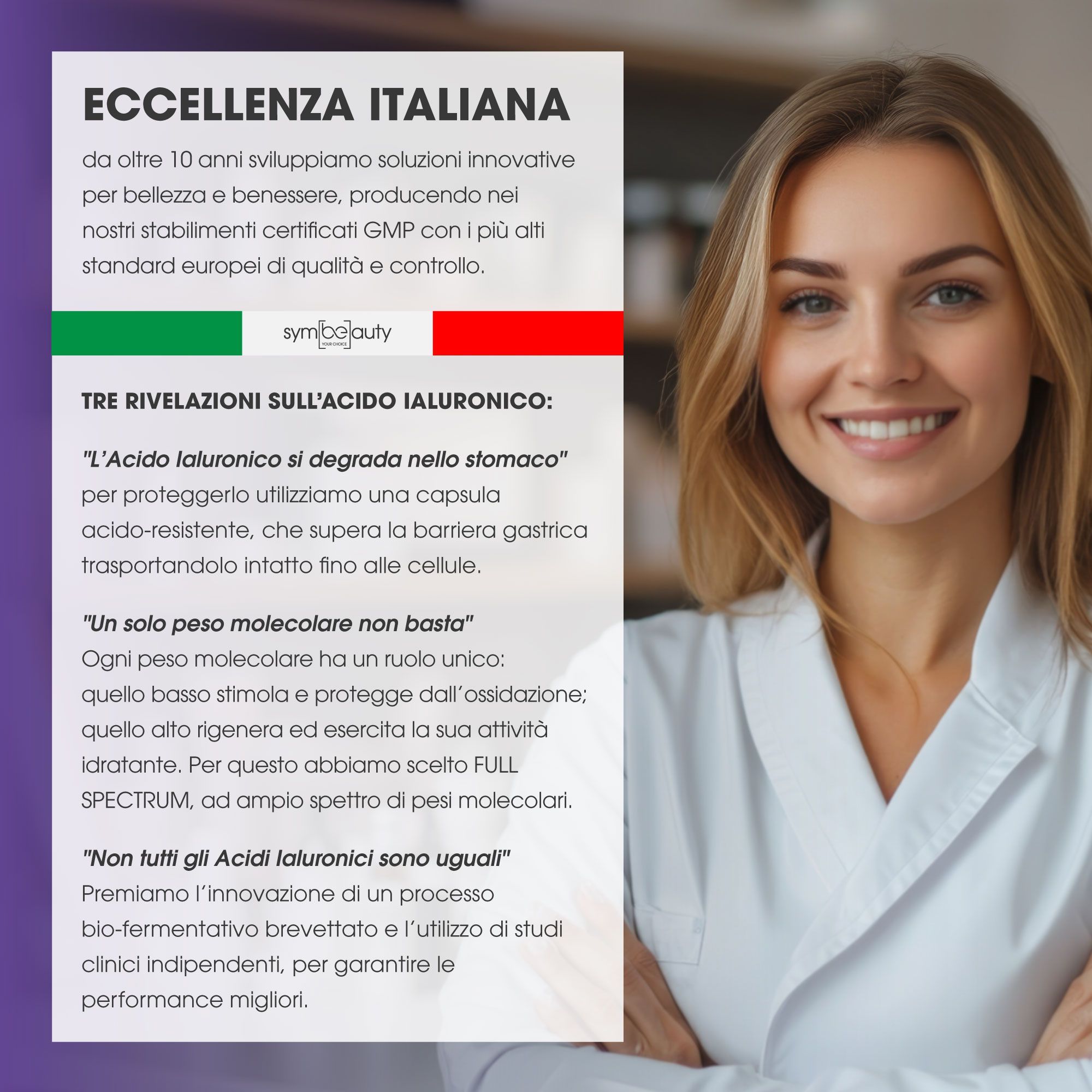 SYMBEAUTY® Acido Ialuronico Clinico 90 cps gastroprotette con Biotina, Zinco, Vit C e Minerali