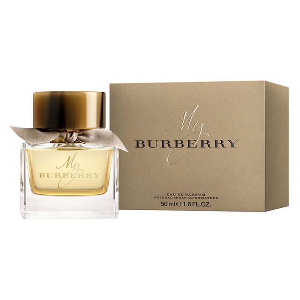 Flacone di profumo con fiocco e scatola. Scritta: My Burberry. 50 ml.