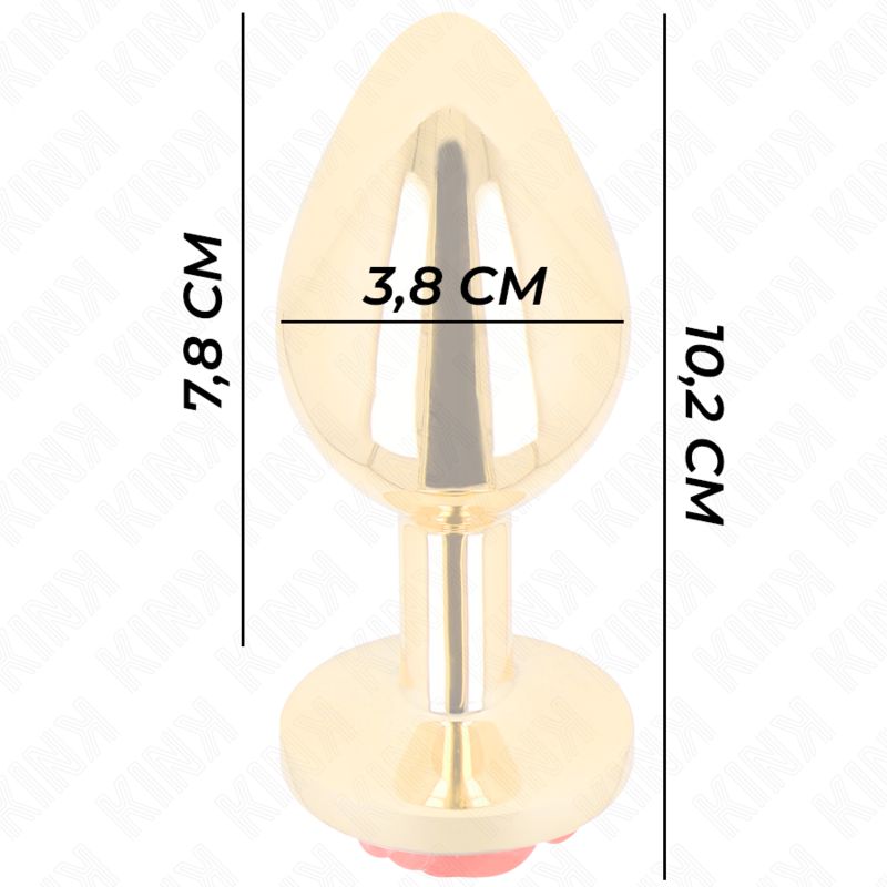 Plug anale dorato con rosa rossa, dimensioni: 10,2 cm lunghezza, 3,8 cm larghezza.