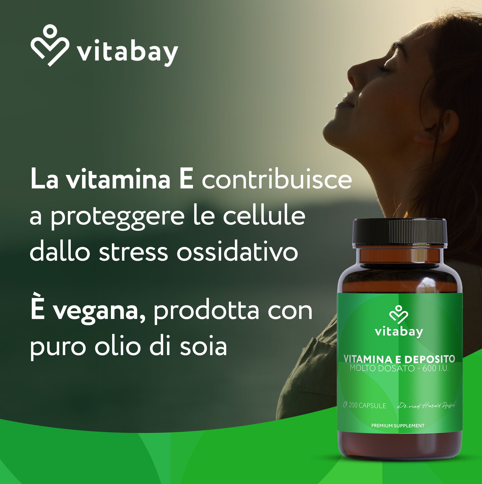 Vitamina E Vitabay contribuisce a proteggere le cellule dallo stress ossidativo.