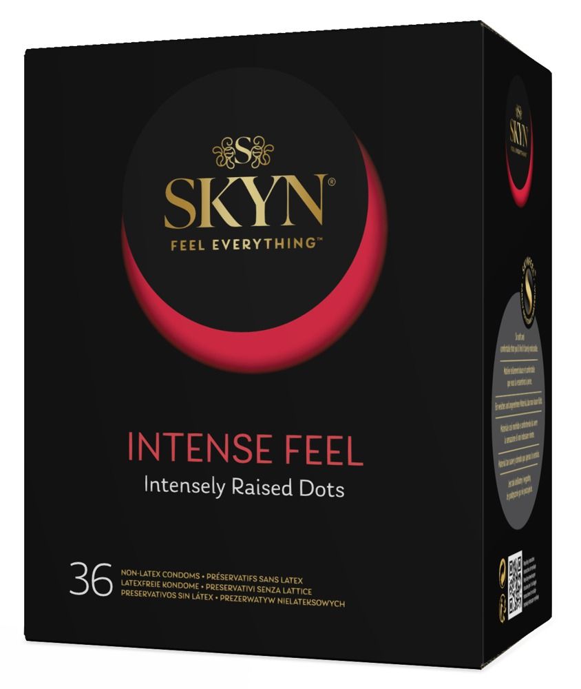 Confezione da 36 preservativi SKYN Intense Feel. Fronte con logo e nome del prodotto.
