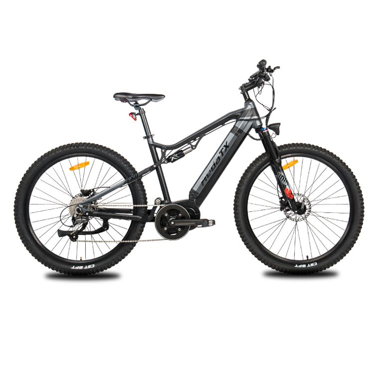 Mountain bike elettrica HedaTX TX11 nero, motore centrale, batteria 48V 15Ah. Pneumatici, sella e manubrio neri.