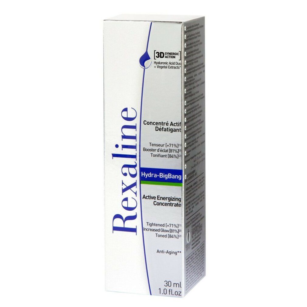 Confezione bianca con scritta: Rexaline, Hydra-BigBang, Active Energizing Concentrate. 30 ml.
