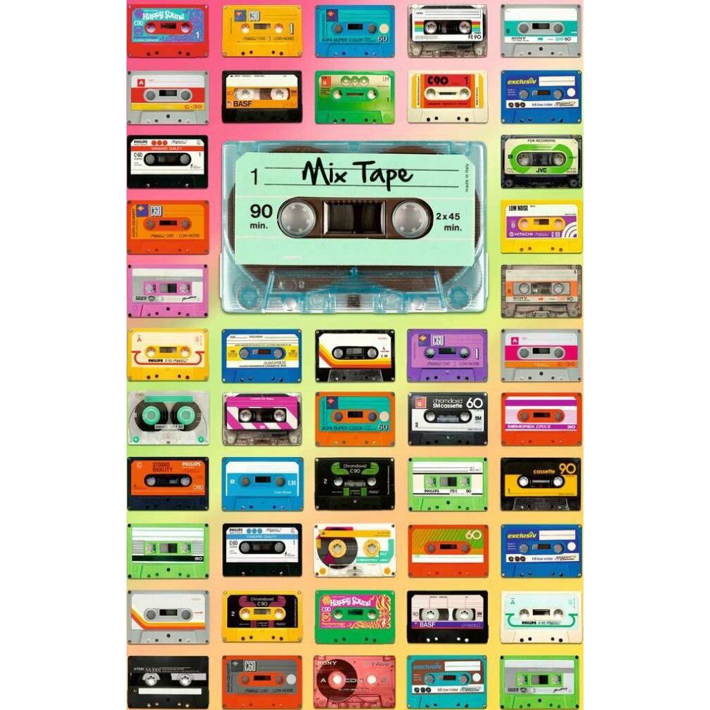 Puzzle da 200 pezzi. Tema: audiocassette. Marca: Ravensburger. Confezione con nome e logo del prodotto.