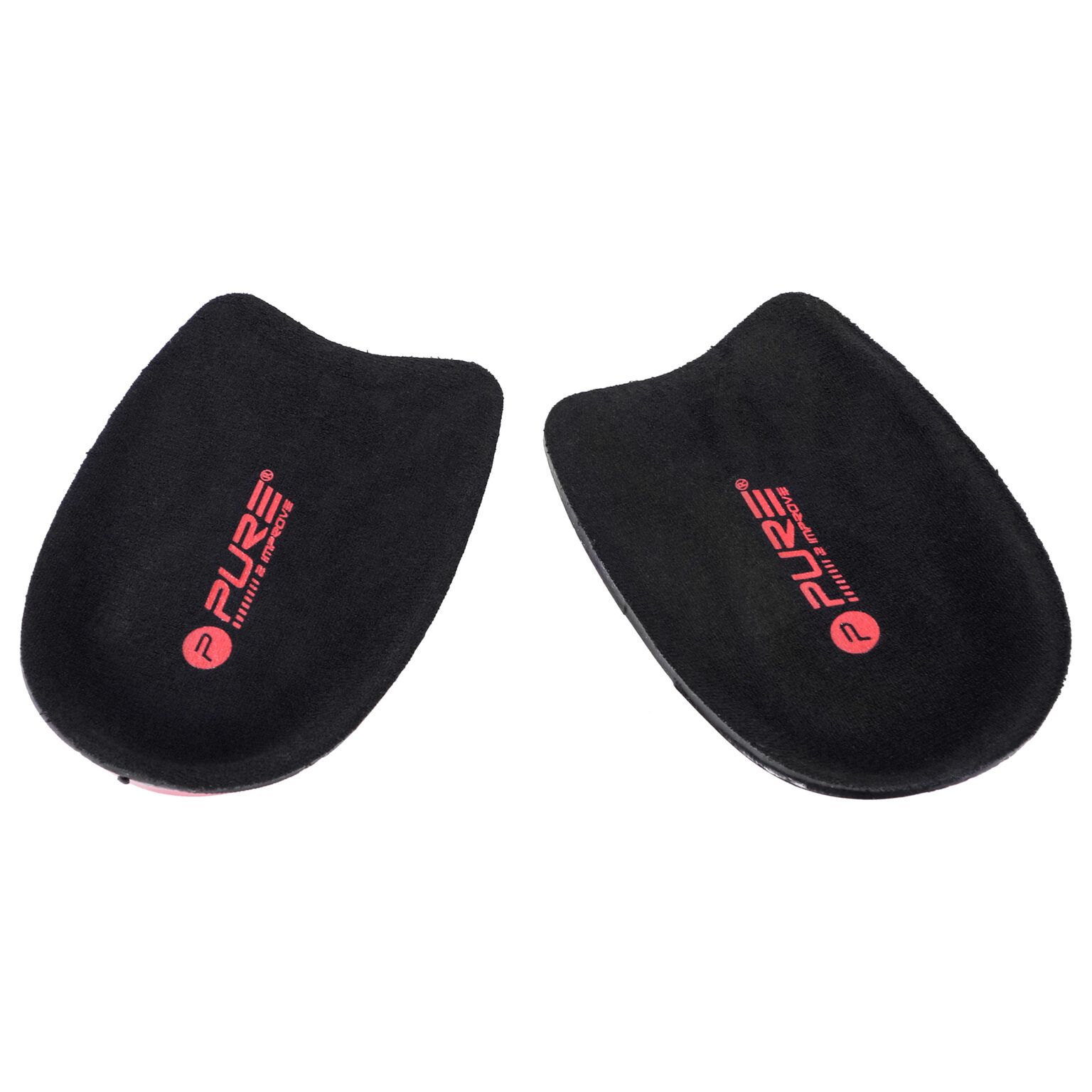Due cuscinetti per tallone neri con bordo rosso. Il logo è visibile sulla parte superiore.