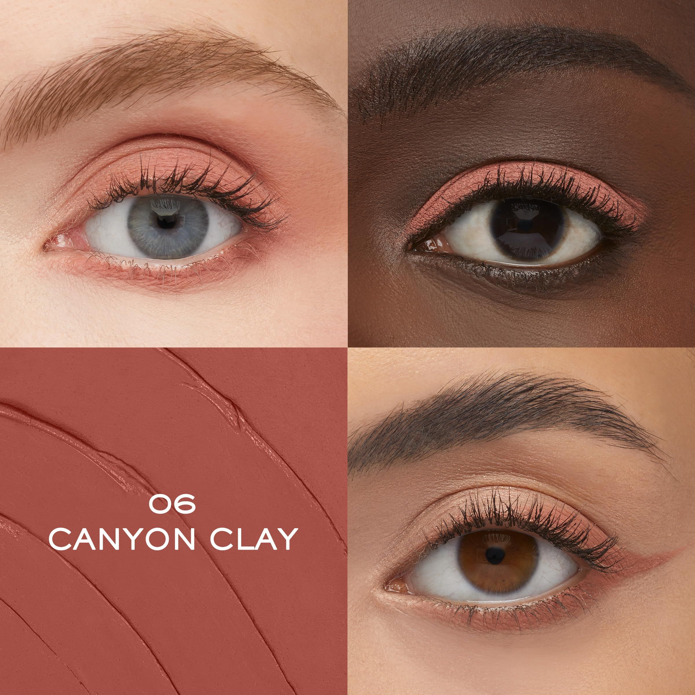 Quattro occhi con ombretto e eyeliner. Tonalità 06 Canyon Clay. Diverse tonalità della pelle.
