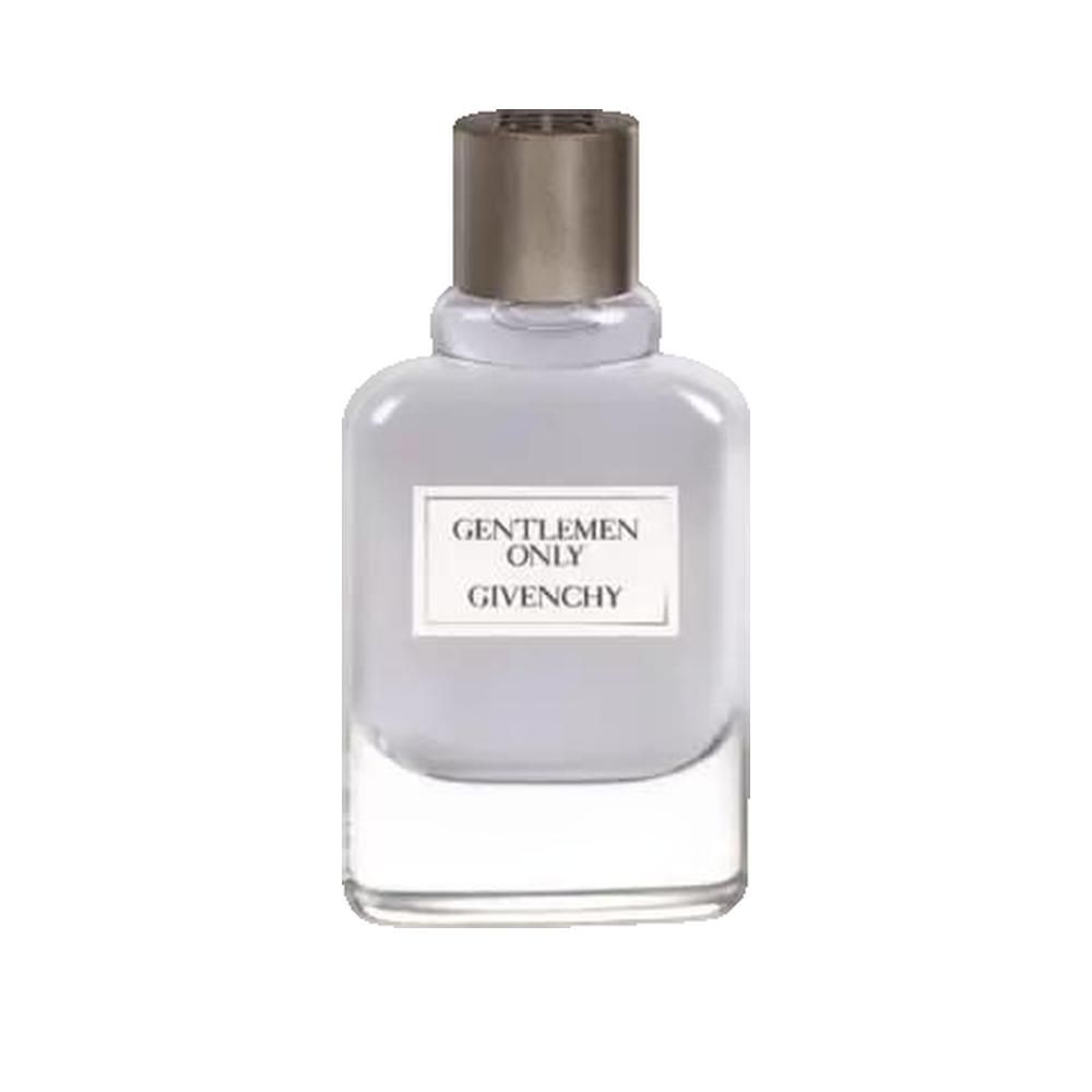 Flacone di profumo con tappo argentato. Etichetta "GENTLEMEN ONLY GIVENCHY".