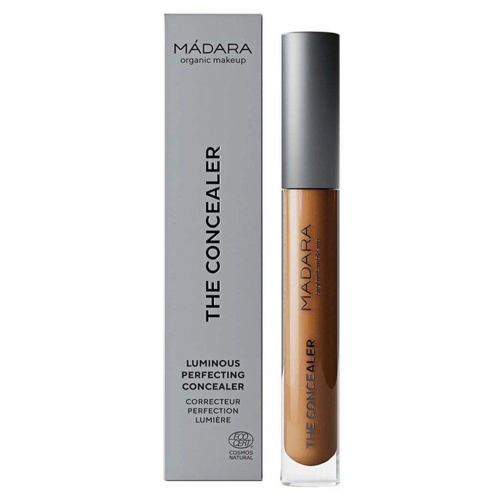 Correttore e confezione. Sulla confezione si legge "MÁDARA", "THE CONCEALER", "LUMINOUS PERFECTING CONCEALER".