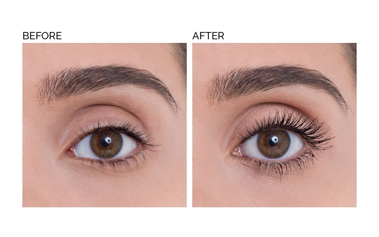 Confronto prima-dopo: occhio senza e con mascara. Differenza evidente.