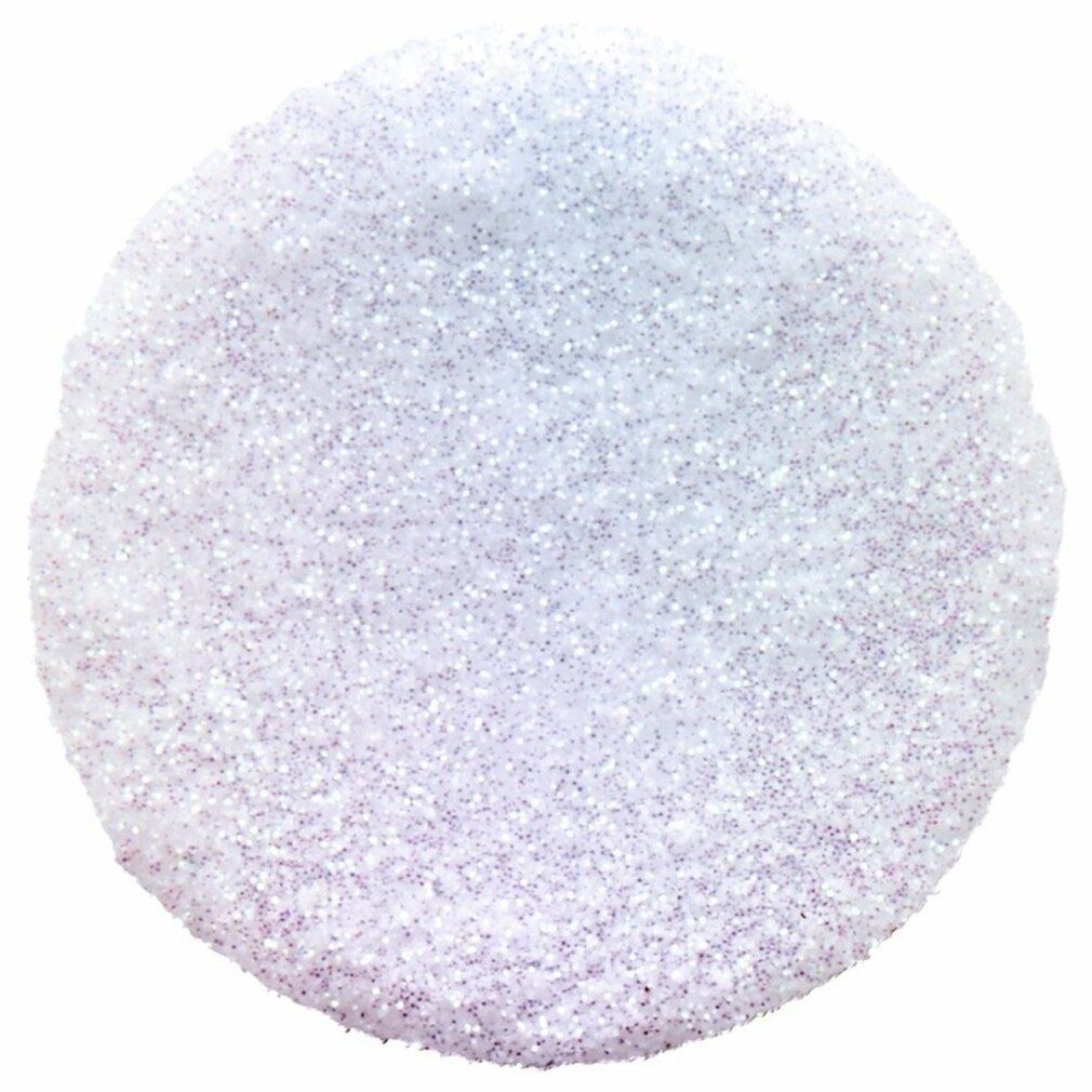 Mucchio di glitter metallici. Forma rotonda, colore bianco argento. Particelle scintillanti.
