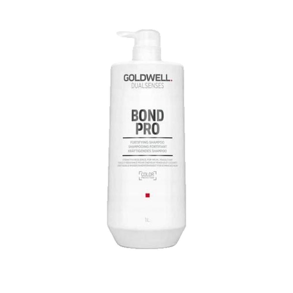 Flacone bianco con dosatore. Scritta: GOLDWELL DUALSENSES BOND PRO. 1L. Marchio colore.