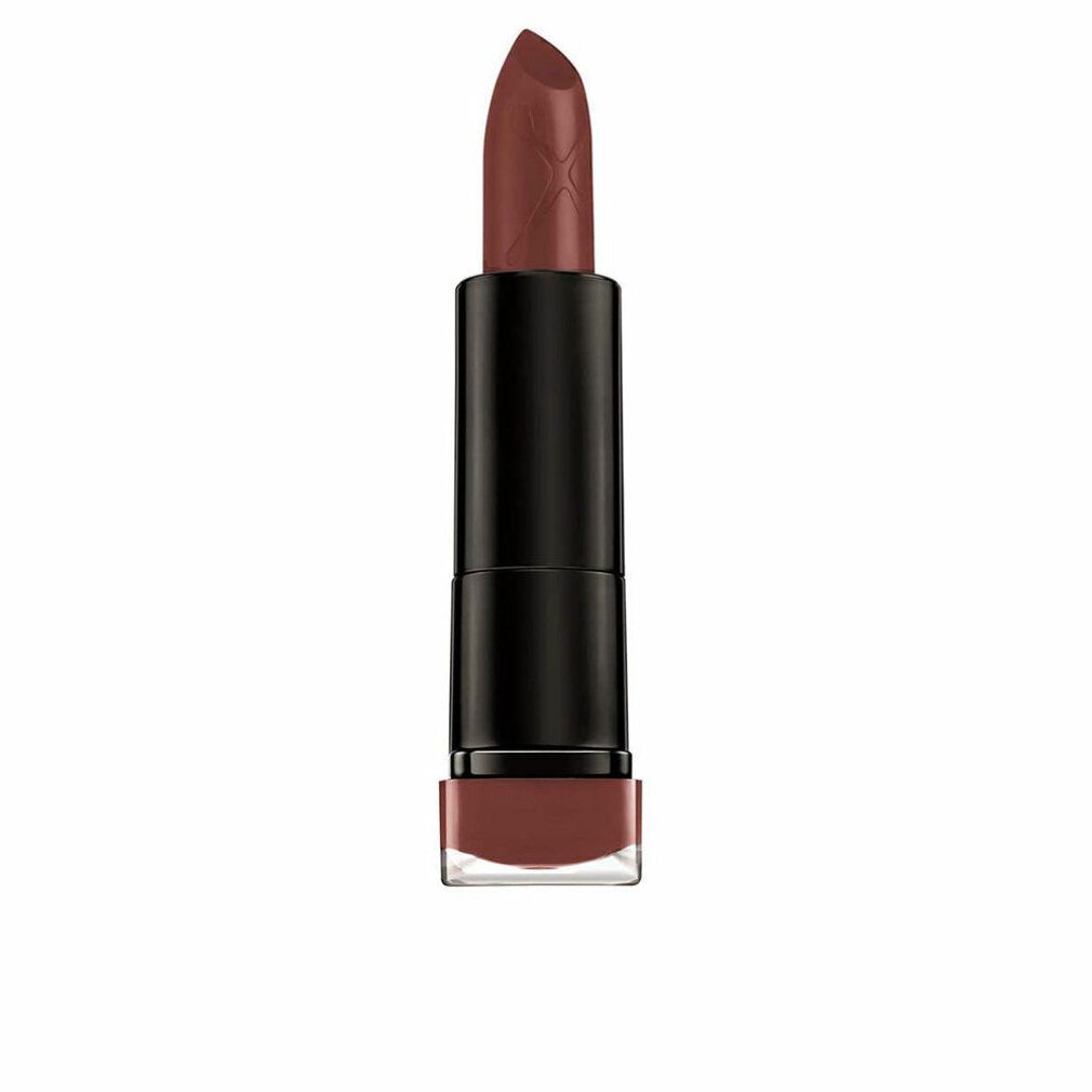 Rossetto marrone in astuccio nero. Base con colore del prodotto. Marchio non visibile.