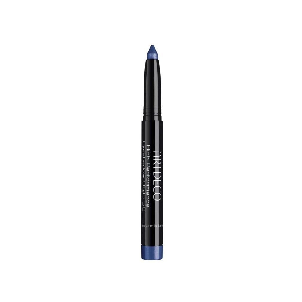 Artdeco High Performance Eyeshadow Stylo. Matita nera con punta blu. Scritta: ARTDECO, High Performance Eyeshadow Stylo.