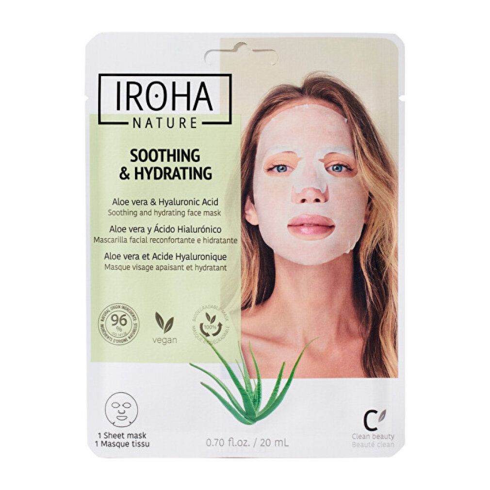 Maschera viso lenitiva e idratante Iroha Nature con aloe vera e acido ialuronico.