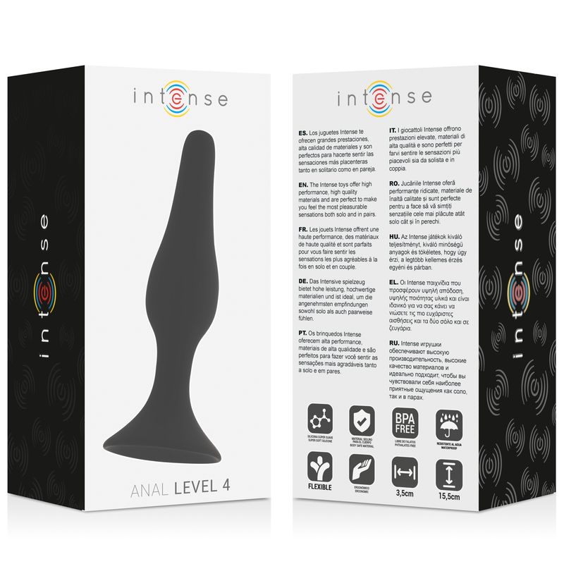 Confezione per "Intense - Anal Level 4" con immagine del prodotto e informazioni dettagliate.