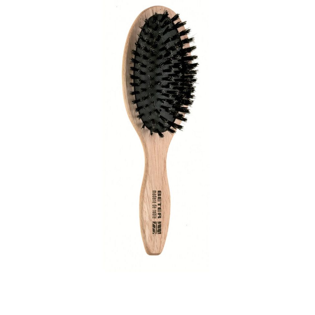 Spazzola per capelli ovale con manico in legno e setole miste. Marca BETER. Setole nere.