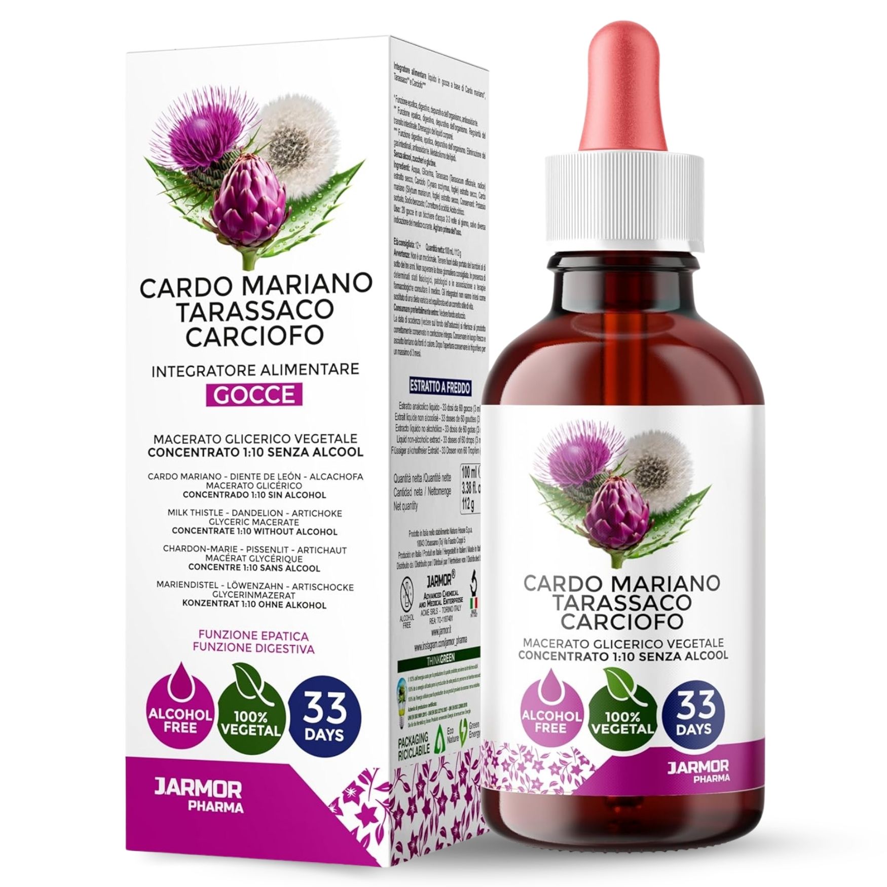Cardo Mariano Tarassaco e Carciofo - Gocce Concentrate 100ml Detox Depurativo Fegato e Intestino
