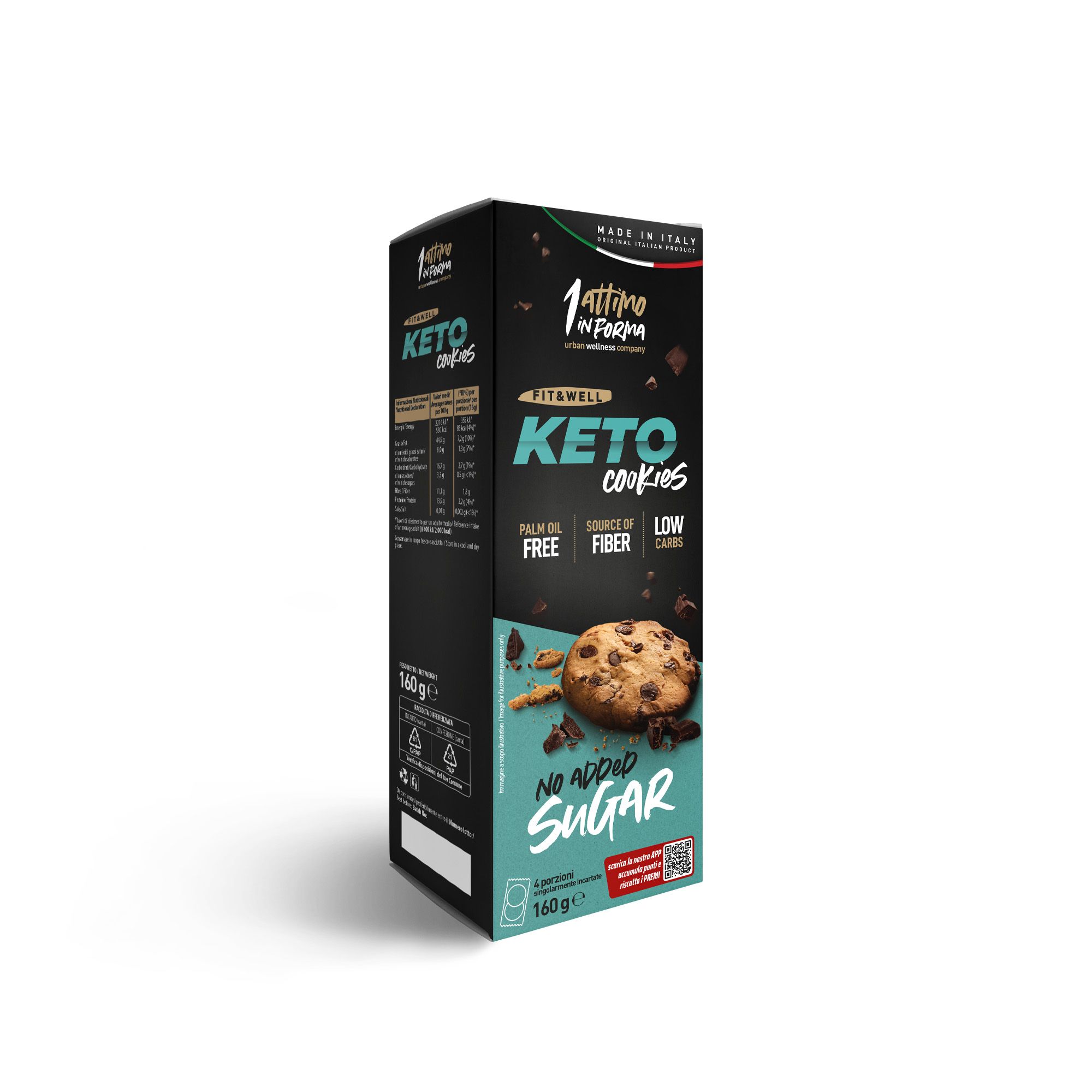 1attimoinforma  Keto Cookies Classici Proteici al 14%; Con Scaglie di Cioccolato Fondente